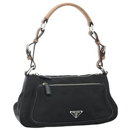 Borsa a tracolla PRADA Nylon e pelle nera argento Auth mr2443A Nero Argento