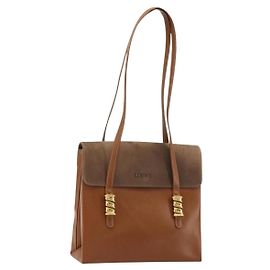 LOEWE Velazquez Shoulder Bag Cuir Marron Or Auth ka4263 Marron Doré