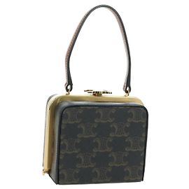 Céline CELINE Triomphe Macadam Canvas Mini Vanity Case PVC Leather Black Auth 179589M Noir Doré