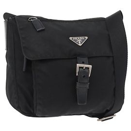 Borsa a tracolla PRADA Nylon Nero Argento Auth 180187 Nero Argento
