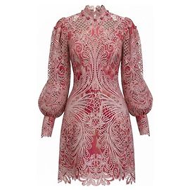 Robe mini brodée Zimmermann Pink Multi Azalea Ikat Wavelength Rose