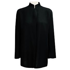 Jil Sander Black Mandarin Collar Sheer Crepe Jacket Black