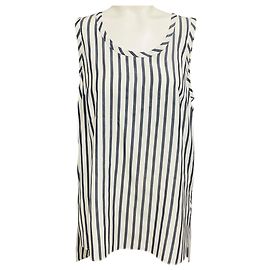 Top sin mangas de seda a rayas Brunello Cucinelli Marfil / Gris carbón con Monili Beige