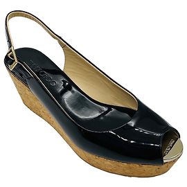 Sandali con zeppa in sughero e pelle vernata nera Jimmy Choo Nero