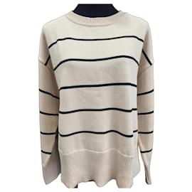 Autre Marque Basic Apparel Gestreifter Pullover aus Bio-Baumwolle Schwarz Beige