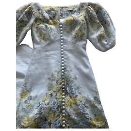Zimmermann Kurzes Sommerkleid mit Blumenmuster Blau Mehrfarben Beige Gelb