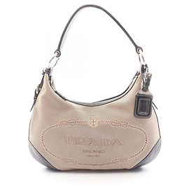 Bolsa de ombro jacquard com LOGO Prada Preto Bege
