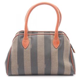 Bolsa Fendi Pequin Castanha e Preta de Couro e Canvas Marrom Preto