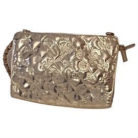 Bolsa de ombro Chanel em couro dourado acolchoado Dourado