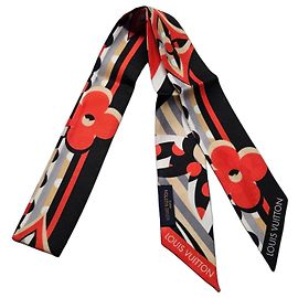 Twilly Louis Vuitton Monogram in seta Nero Bianco Rosso D'oro Grigio