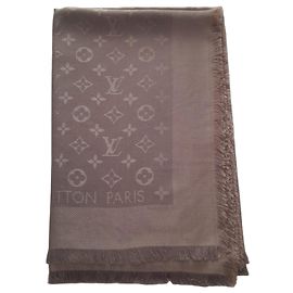 Louis Vuitton Cachecol Monogram Seda e Lã Cinza Bege