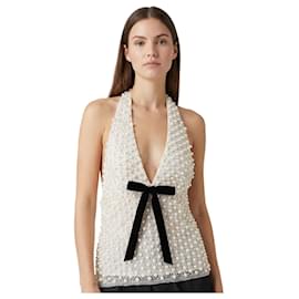 Autre Marque Top Pearly bow halter blanc Roh