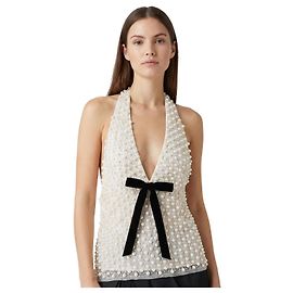For Love & Lemons Top Pearly bow halter blanc Écru