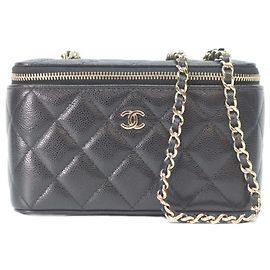 Bolsa de ombro vanity em couro caviar preto Chanel Preto