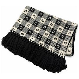 Gucci Interlocking G Check Pattern Fransenstola Schwarz Roh