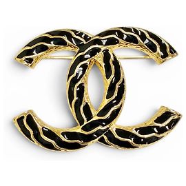 Chanel B24P Coco Mark CC Logo Brosche Schwarz Golden