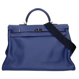 Hermès Borsa da viaggio Hermes Kelly 50 Voyage Evercolor Blu