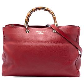 Bolso Shopper Gucci de piel de becerro rojo con asas de bambú, tamaño Large Roja