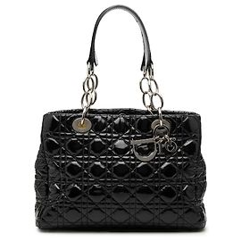 Tote Shopping Cannage Soft zippé en cuir verni noir Small de Dior Noir