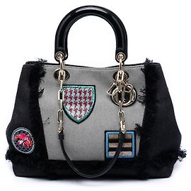 Bolsa D Light em denim preto com patch Dior Preto