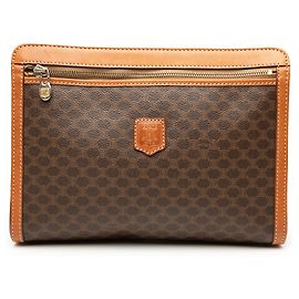 Céline Celine Brown Macadam Coated Canvas Clutch Brown