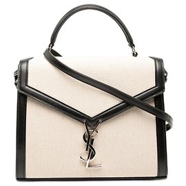 Sac à main Cassandra en toile beige de taille moyenne Saint Laurent Beige