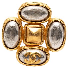 Spilla Chanel Gold CC Placcata Oro Gripoix Clover D'oro