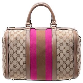 Bolsa Boston Gucci Bege Medium GG Canvas Web Joy Bege