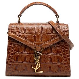 Bolsa de mão Saint Laurent Cassandra em couro de vitelo com relevo de crocodilo marrom e monograma Marrom