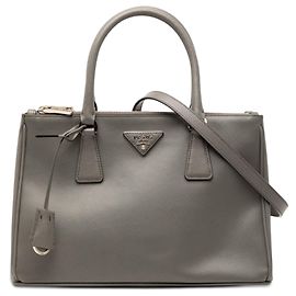 Sac à main Galleria Double Zip en Saffiano Lux gris taille Medium de Prada Marron