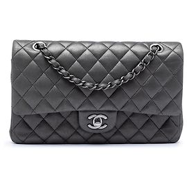 Chanel Gray Medium Classic Iridescent Lambskin Double Flap Marrone Grigio antracite