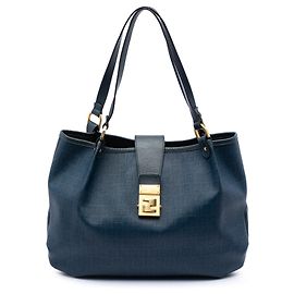 Fendi Blue Zucchino Spalmati Chiusura Tote Blu Blu scuro