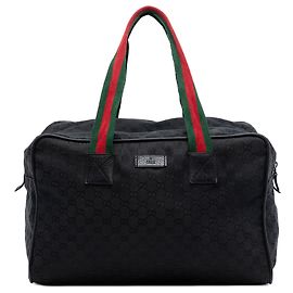 Gucci Reisehandtasche aus schwarzem GG Canvas Web Schwarz
