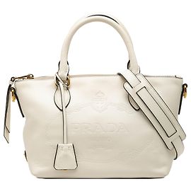 Sac satchel convertible Prada blanc en cuir glacé embossé petit avec logo Blanc