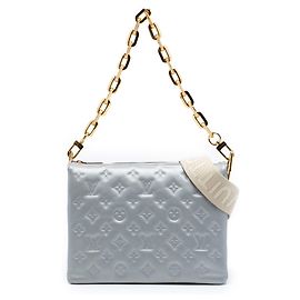 Louis Vuitton Silver Monogram Embossed Puffy Lambskin Coussin PM Silvery