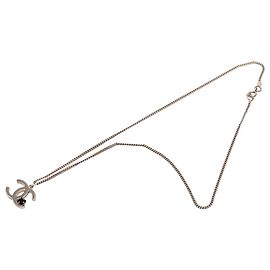 Collana con pendente Chanel Silver CC Brass Strass Argento