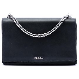 Bolsa transversal Prada Black Saffiano Lux e Tessuto com corrente Preto
