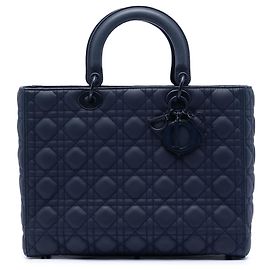 Lady Dior em couro de vitelo ultra matte cannage azul Dior Large Azul Azul marinho