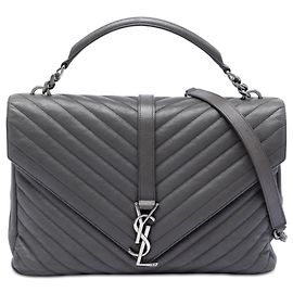 Borsa College Saint Laurent in pelle di pecora con monogramma Chevron grigio Large Marrone Grigio antracite