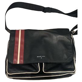 Bally Bolsa Messenger de Couro Preta Preto Branco Vermelho