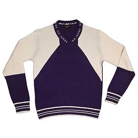 Autre Marque Slash Jeans Pull en laine pour homme Blanc Violet foncé