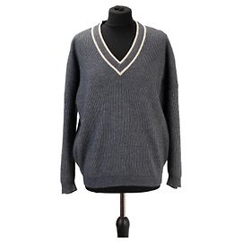Brunello Cucinelli V-Ausschnitt Strickpullover Grau Beige Grau
