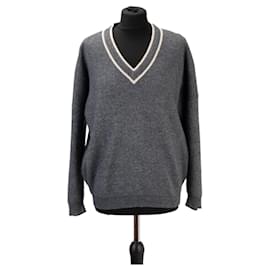 Brunello Cucinelli Pull en maille gris col V Beige Gris