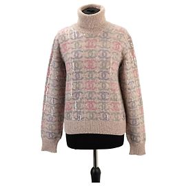 Chanel CC Logo Kaschmir-Rollkragenpullover mit Pailletten Pink Mehrfarben Beige Grau