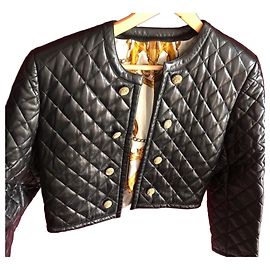 Zilli Couture Kaschmir Lammleder Jacke Schwarz Mehrfarben Gold hardware