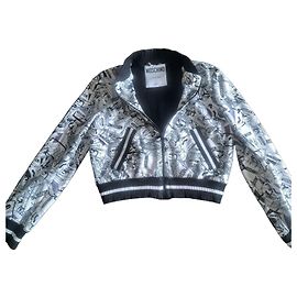 Moschino Couture! Chaqueta Bomber Estampada Negro Blanco Multicolor