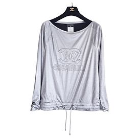 Camiseta Chanel cinza de manga longa com logo CC Cinza