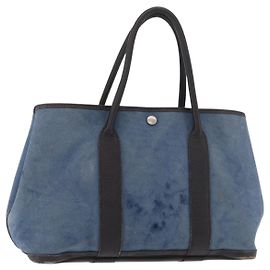 Hermès Borsa HERMES Garden Party PM Canvas Blue Silver Auth BA12580 Argento Blu