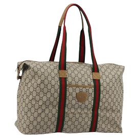 Bolsa Tote GUCCI GG Plus Supreme Web Sherry Line PVC Bege Ouro Auth bs34820 Bege Dourado