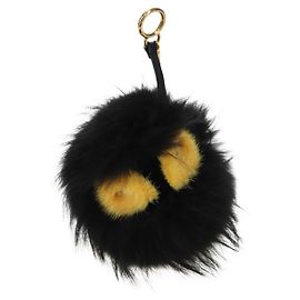 FENDI Bag bugs Key Holder Fur Black Auth 179326M Black